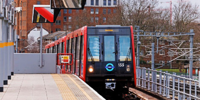 DLR train arriving at a station