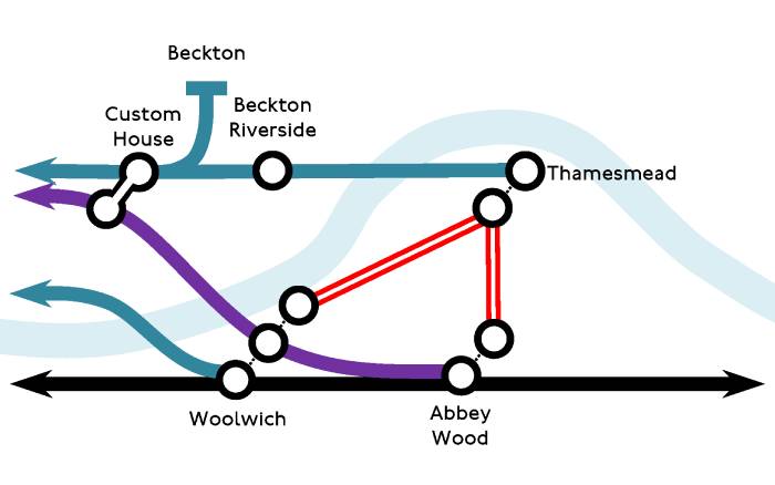 DLR extension to Beckton Riverside and Thamesmead map