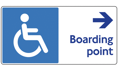 Boarding point ceiling level sign