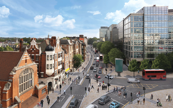Artist’s impression of Cycle Superhighway 9 looking east along Hammersmith Road