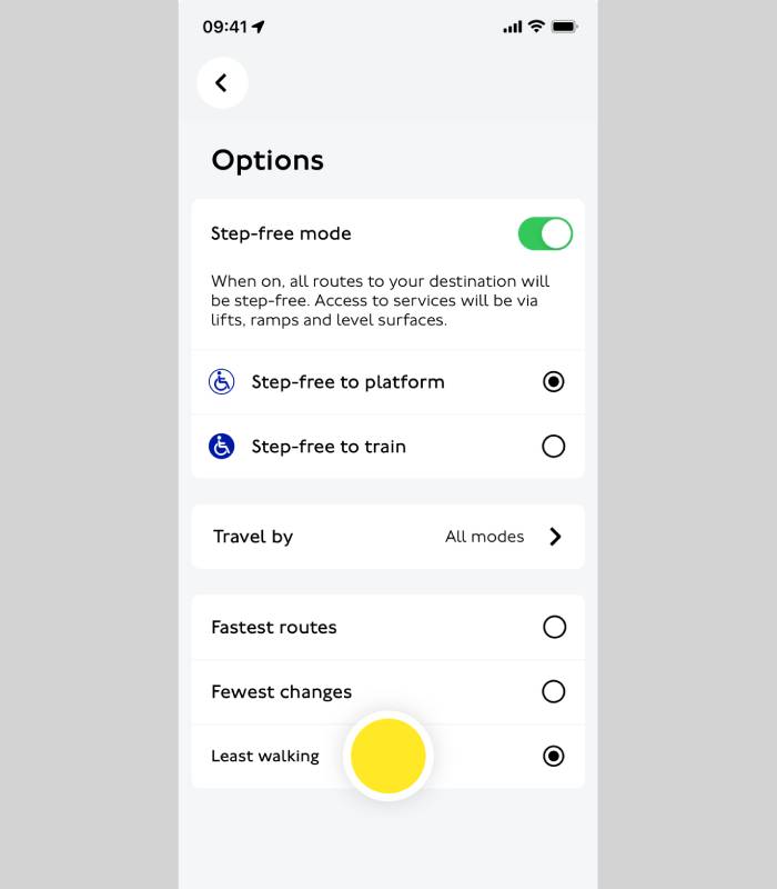 tfl go with least walking option selected