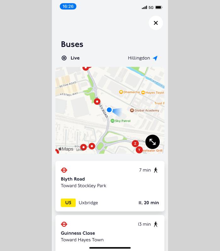 tfl go - find a nearby bus