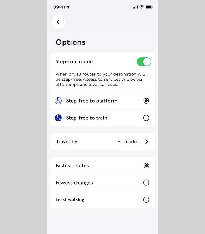 tfl go app - choose step free journey options