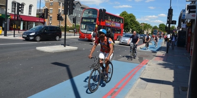 Image of commuter cycling on a Cycle Superhighway in London