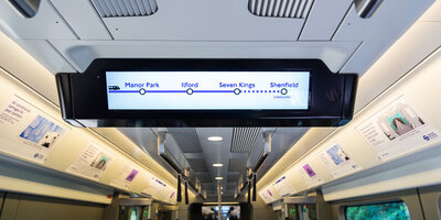 Indicator board on new Elizabeth line/TfL rail train