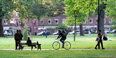 People enjoying a park on a sunny day