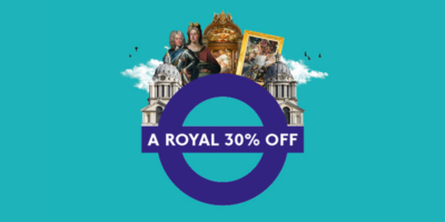 Roundel with text saying a royal thirty percent off