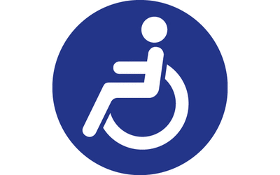 Wheelchair logo, white on blue