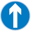 Straight ahead road sign: blue circle with white arrow pointing upwards